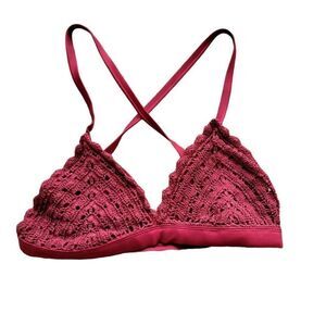 Bikini Top 70s Crochet Burgundy Bathing Swim Suit Festival Rave